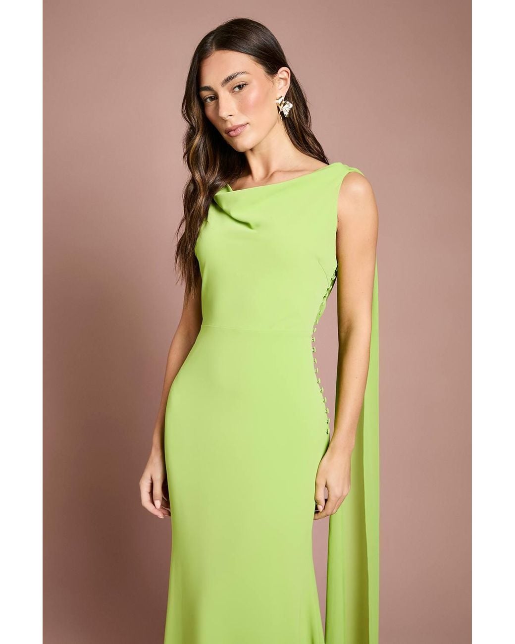 Coast Green Chiffon Detail Cowl Back Crepe Maxi Dress