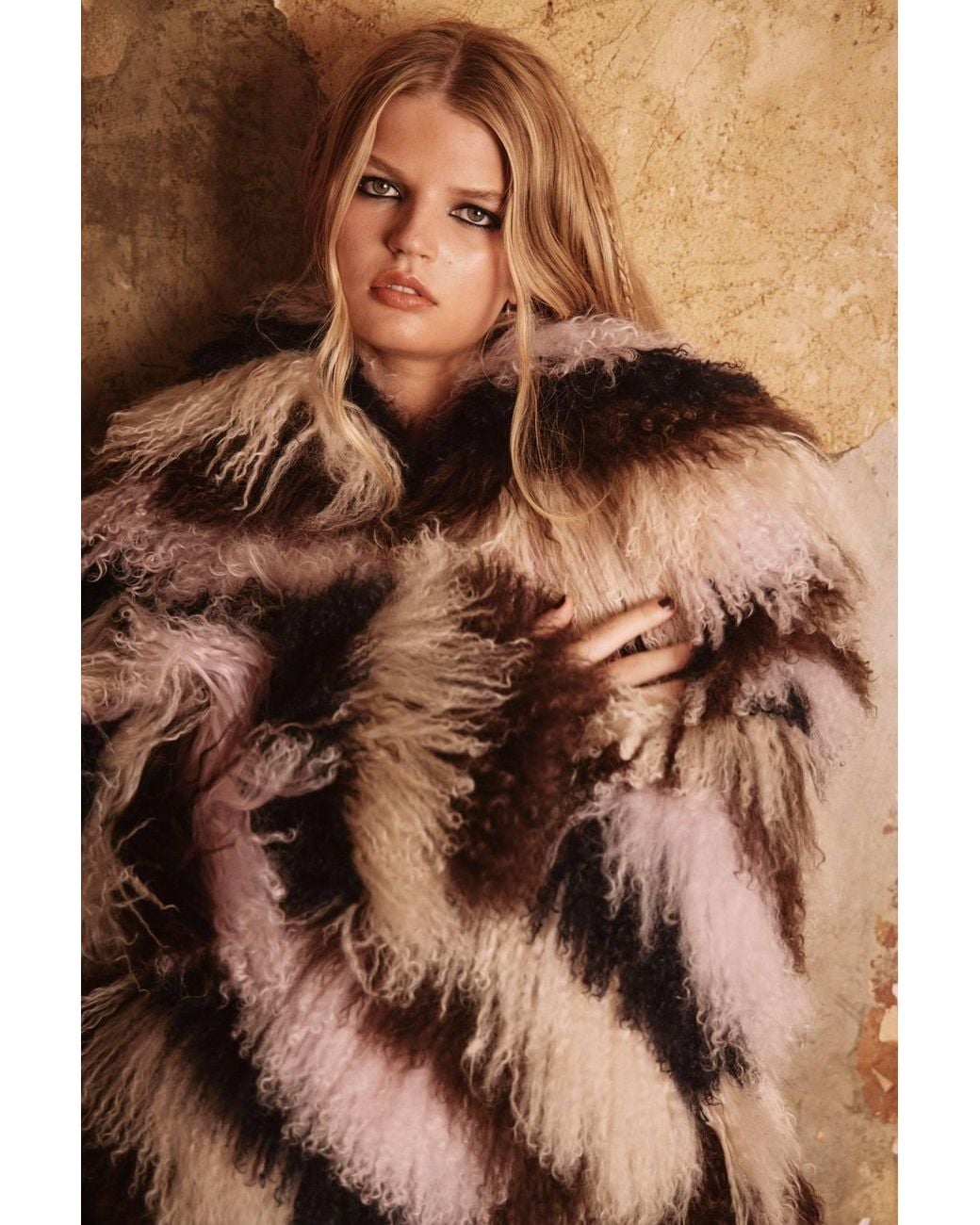 Nasty Gal Brown Limited Real Shearling Striped Coat