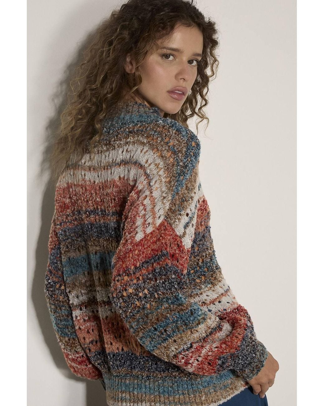Apricot Brown Open Knit Multi-Coloured Oversized Jumper