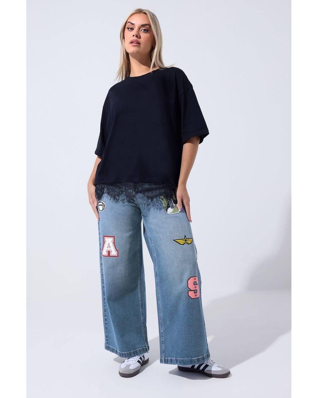 Yours Blue Badge Applique Wide Leg Jeans