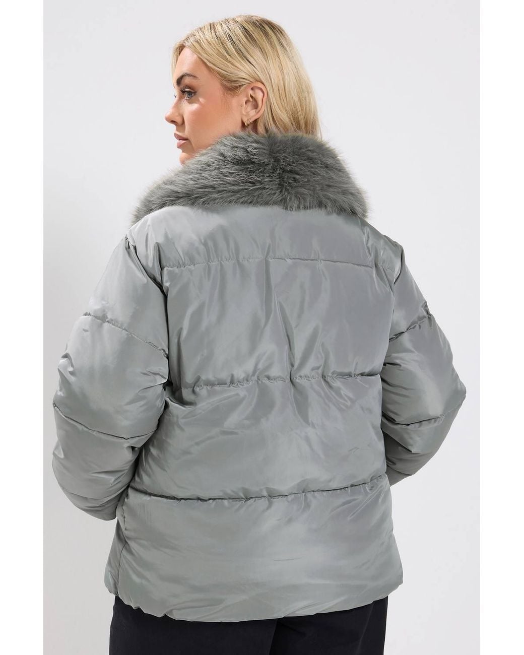 Yours Gray Funnel Neck Padded Coat