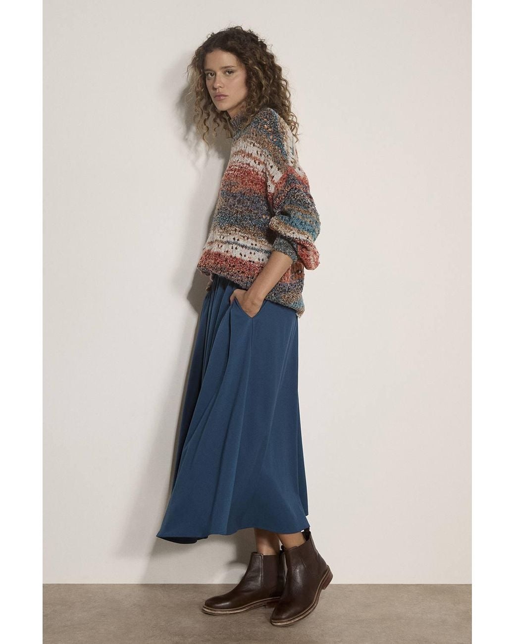 Apricot Brown Open Knit Multi-Coloured Oversized Jumper