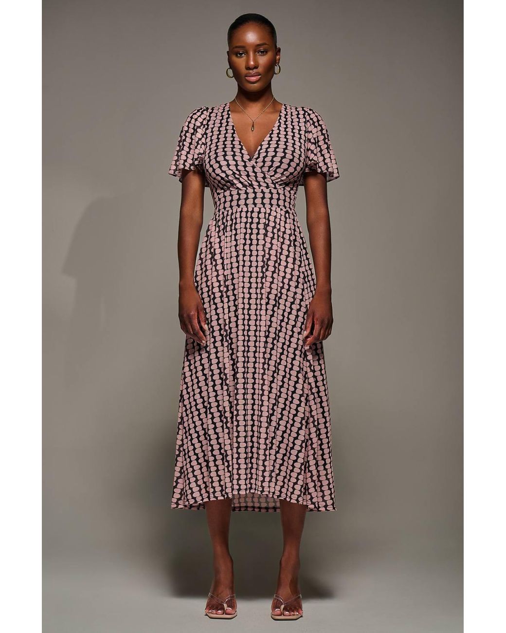 Jolie Moi Brown Mesh Short Sleeve Midaxi Dress