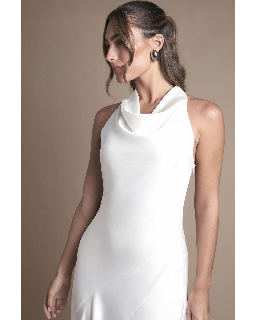 Oasis Brown Cowl Halterneck Satin Maxi Wedding Dress