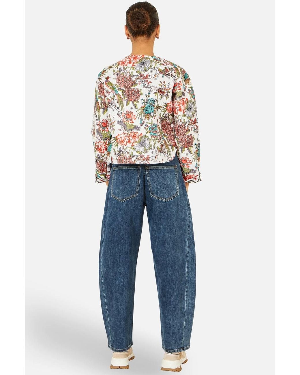Yumi' Blue Peacock Print Reversible Cotton Quilted Jacket