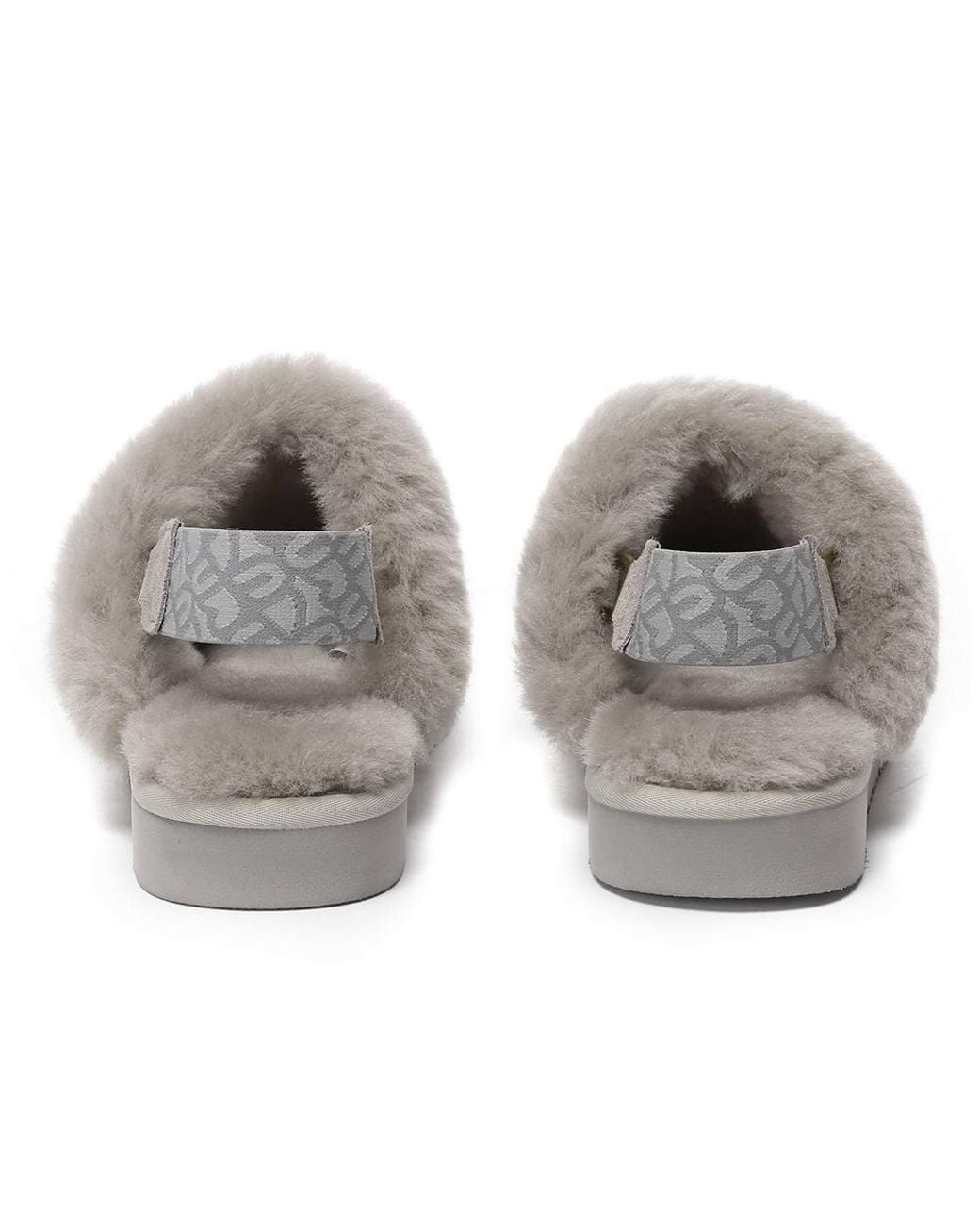 EverAu Australia Gray Real Sheepskin Pelican Removable Strap Slingback Slippers W/ Eva Sole