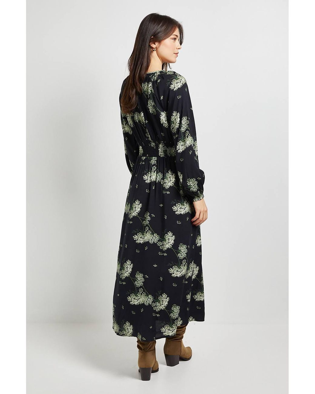 Dorothy Perkins Multicolor Blouson Sleeve Keyhole Detail Midi Dress