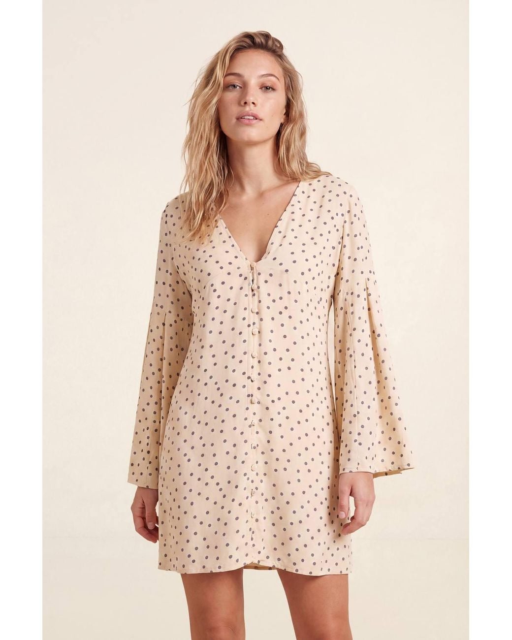 Nasty Gal Multicolor Polka Dot Button Down Extreme Flared Sleeve Mini Dress