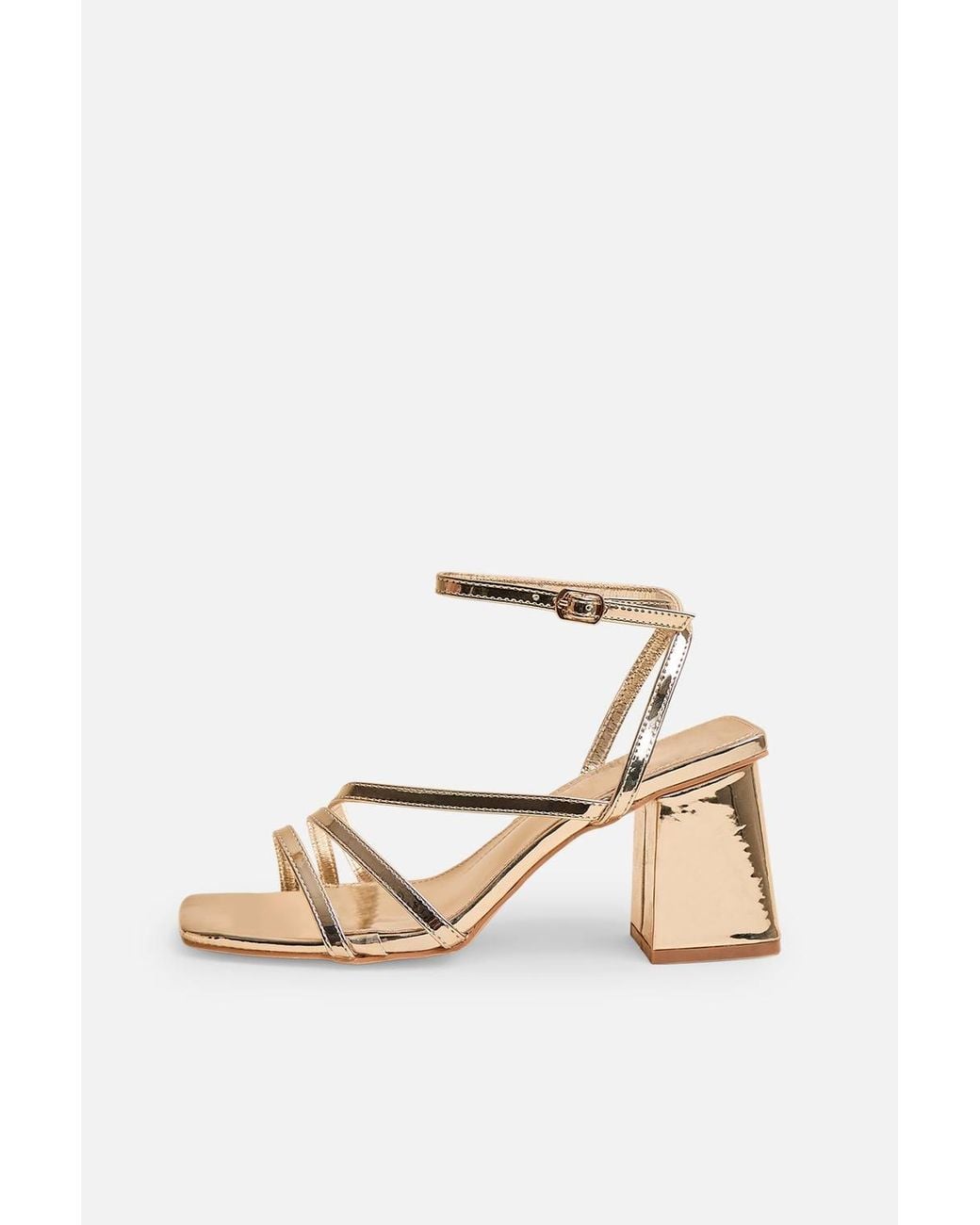 Public Desire Metallic Robin Strappy Square Toe Mid Block Heels