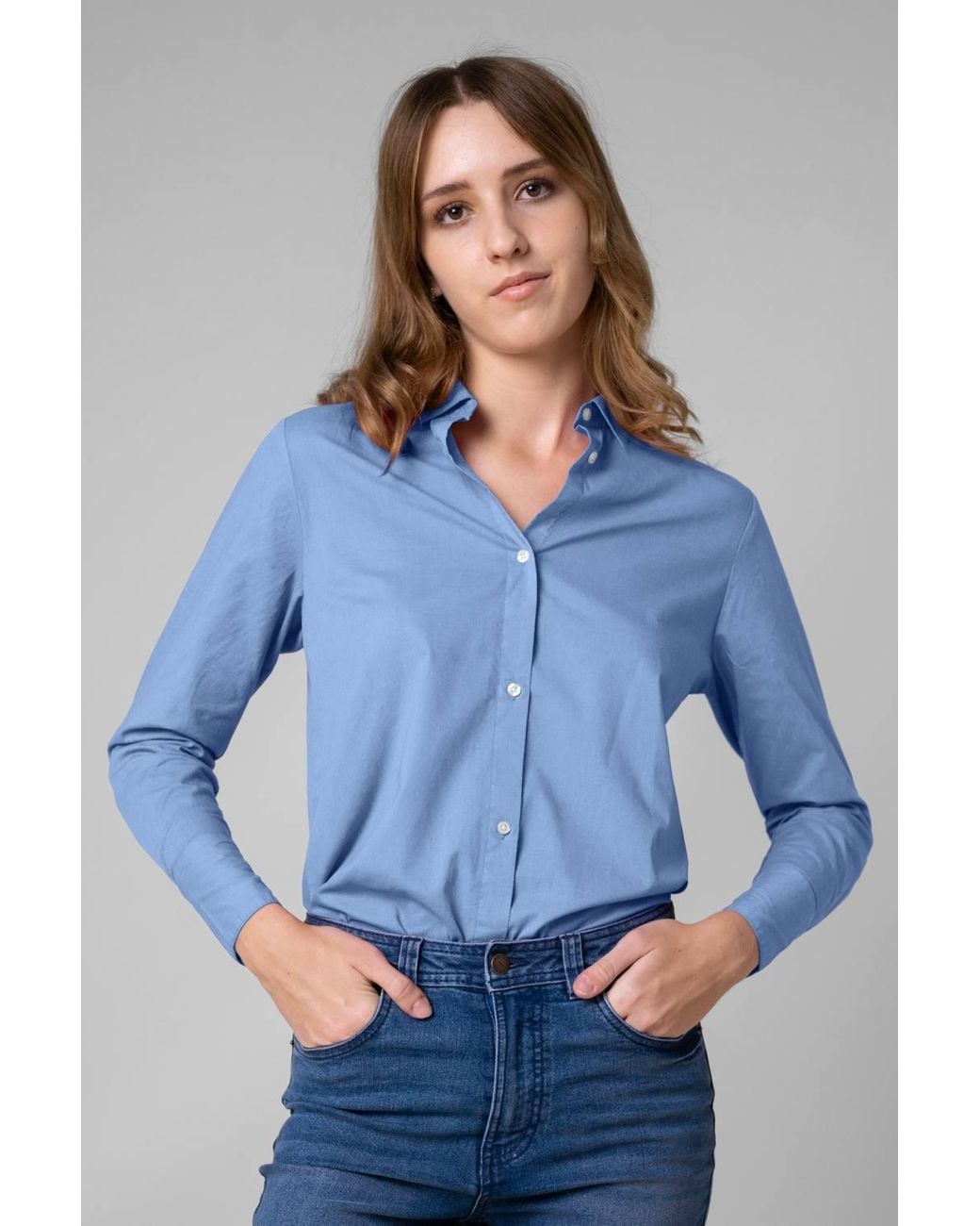 Enorsia Blue Long Sleeve Work Shirt