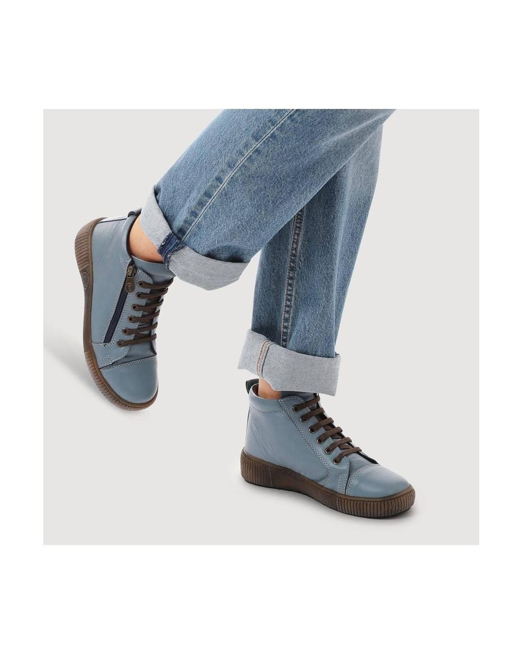 Pavers Blue Leather Lace-Up Boots