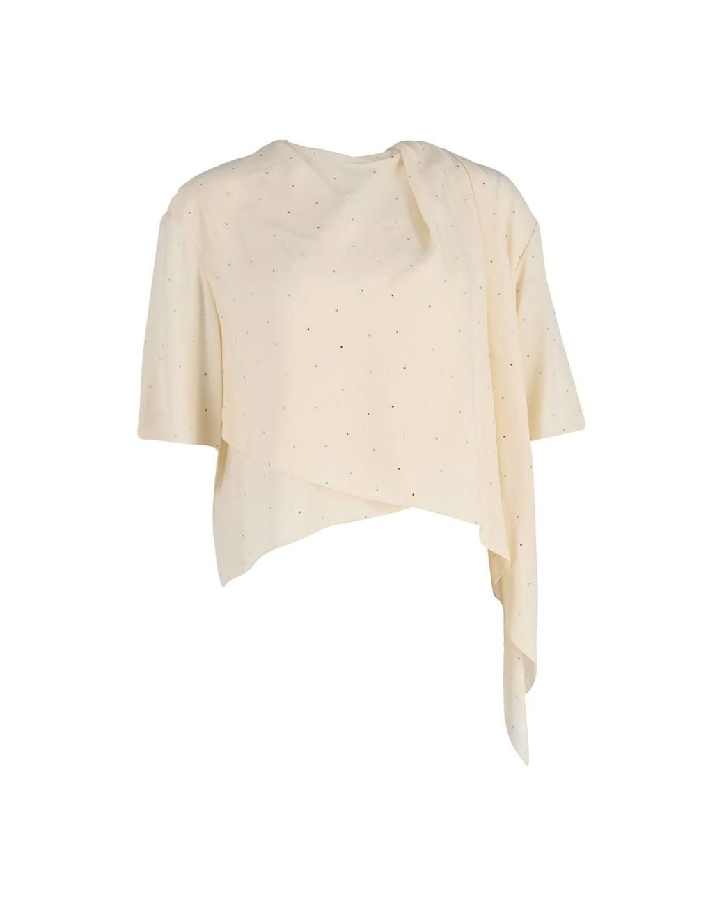 Céline Natural Preloved Rhinestone Embellished Asymmetric Draped Top