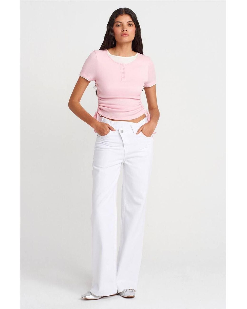 Dilvin Pink Cotton Slim Fit Crew Neck T-Shirt
