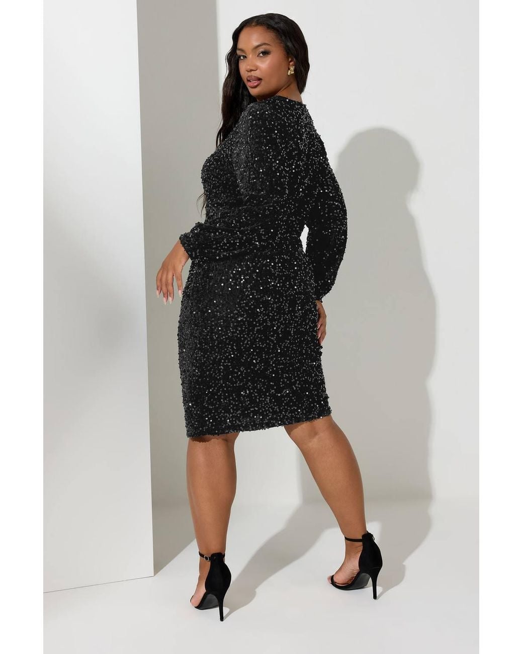 Yours Black Velvet Sequin Dress