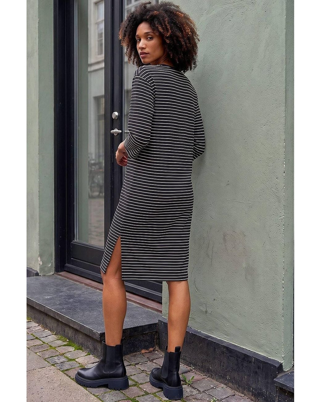 Roman Gray Stripe Jersey Stretch T-Shirt Dress