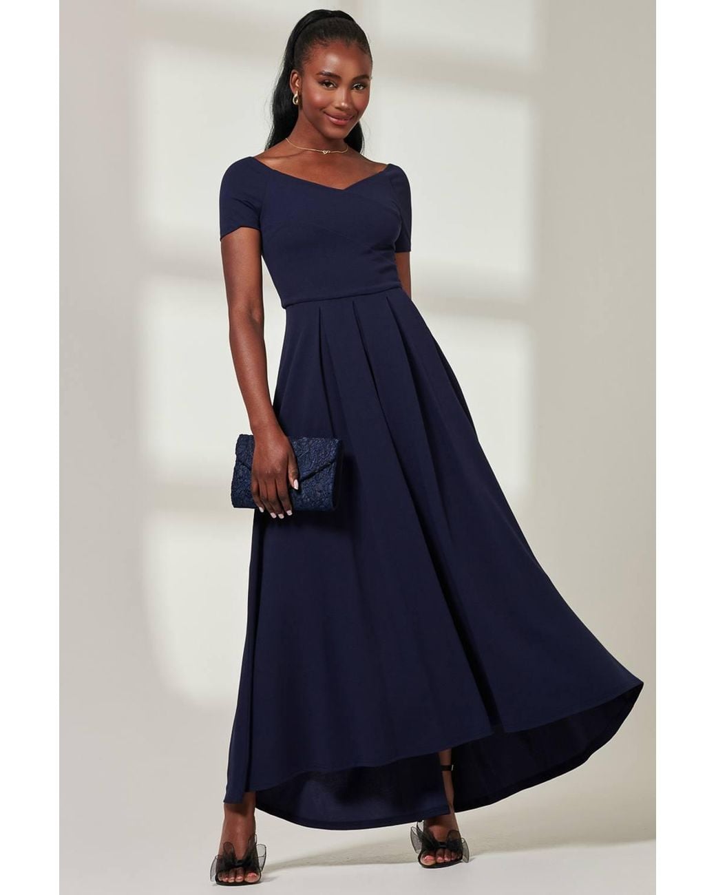 Jolie Moi Blue Yana Shoulder Scuba Maxi Dress