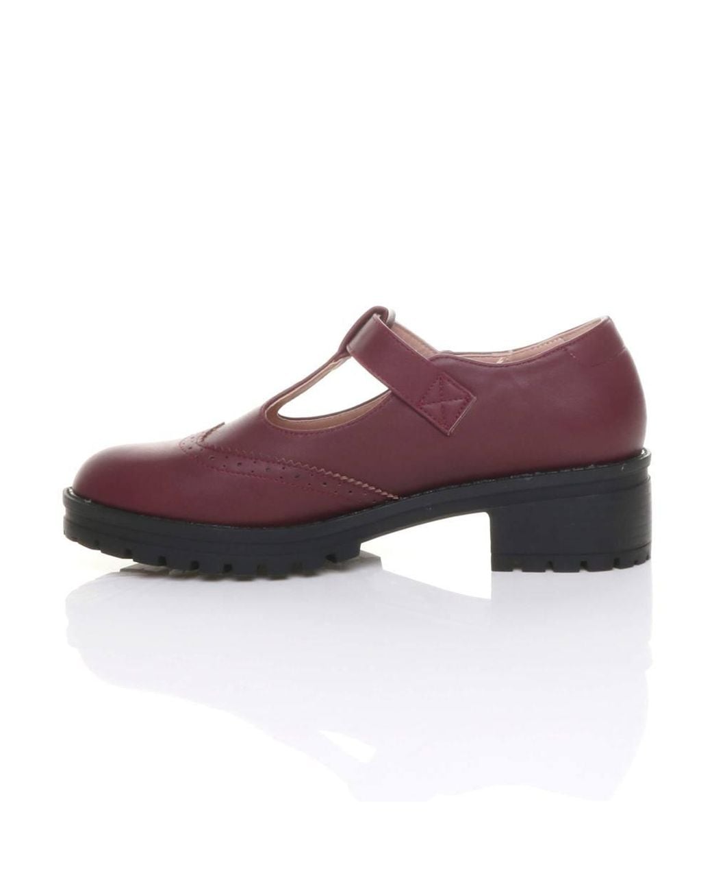 AJVANI Purple Mid Heel Chunky Brogues Buckled T-Bar Mary Janes