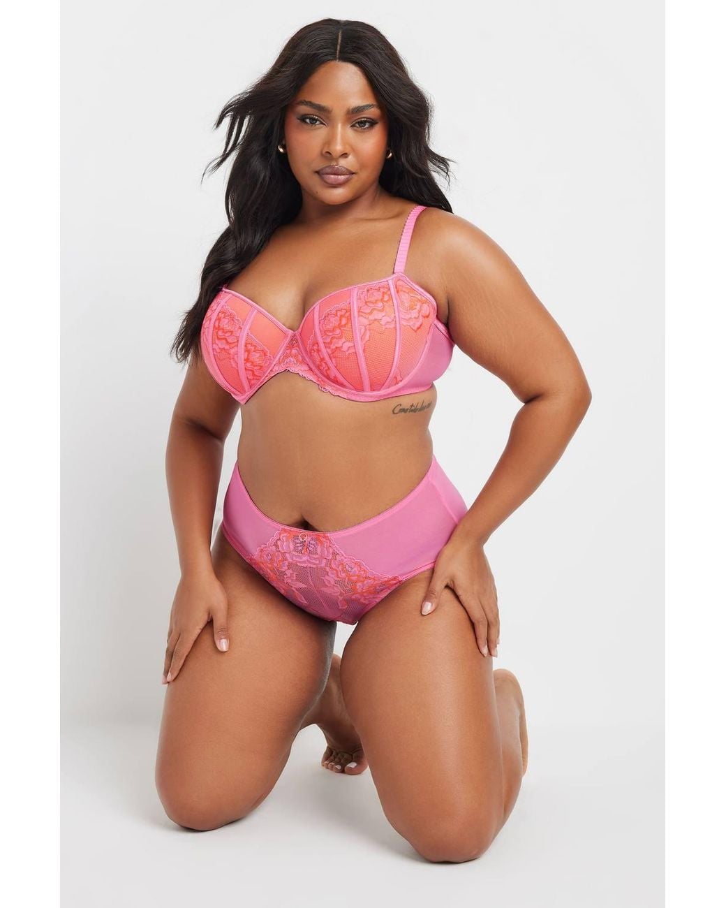 Yours Red Lace Padded Plunge Bra