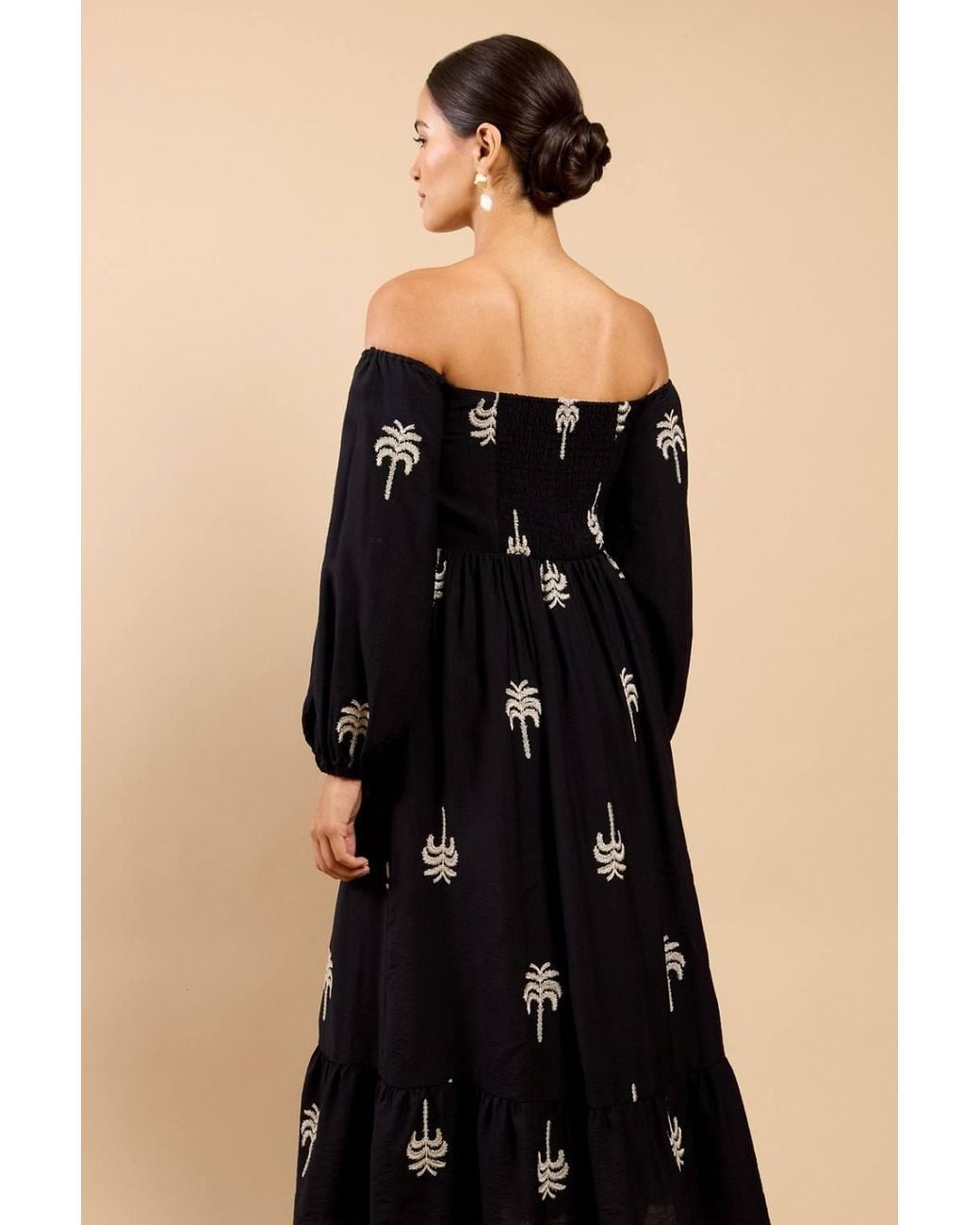 Little Mistress Black Embroidered Bardot Midaxi Dress By Vicky Pattison