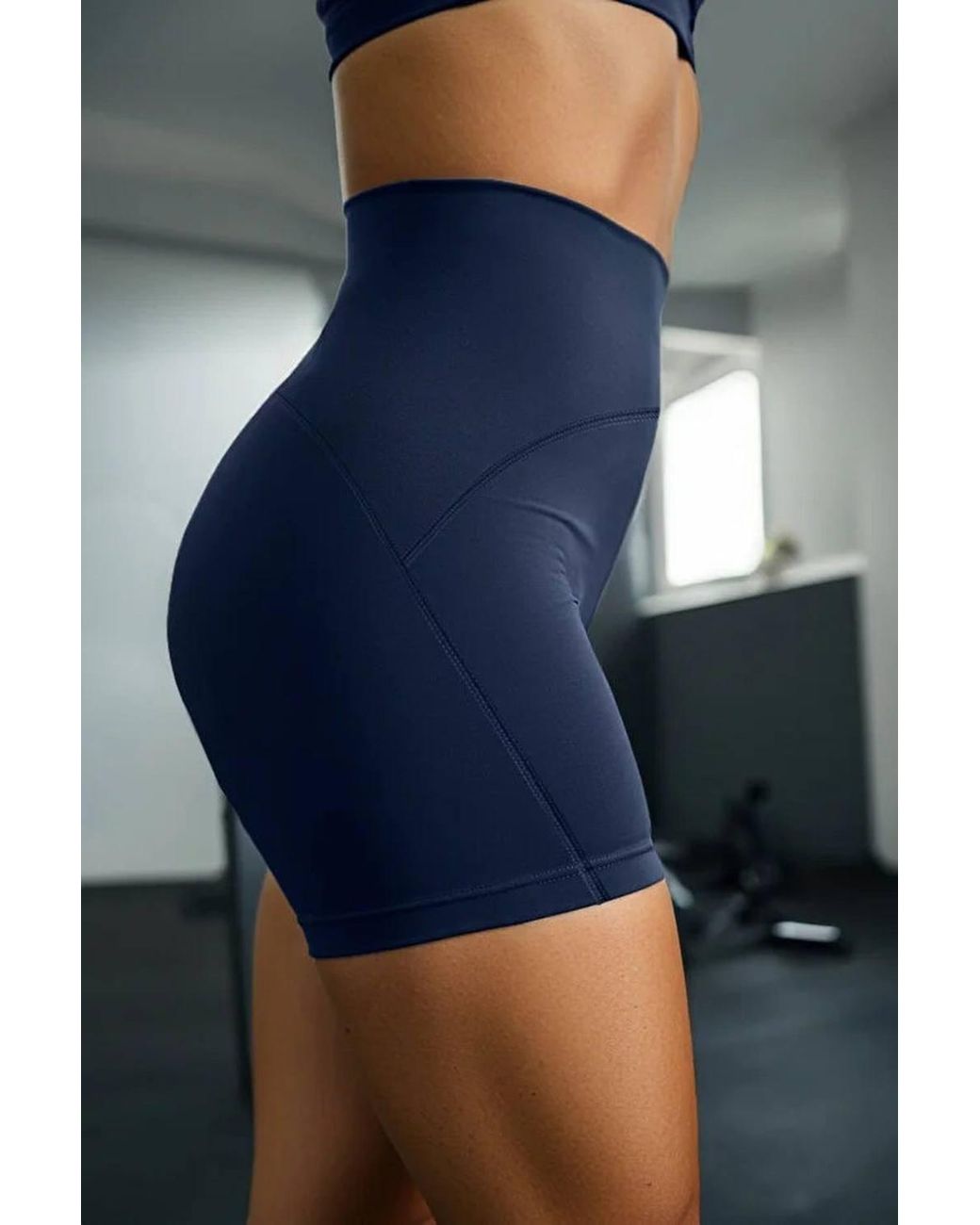 WOVCOR Gray Knit High-Waist Sports Short Leggings