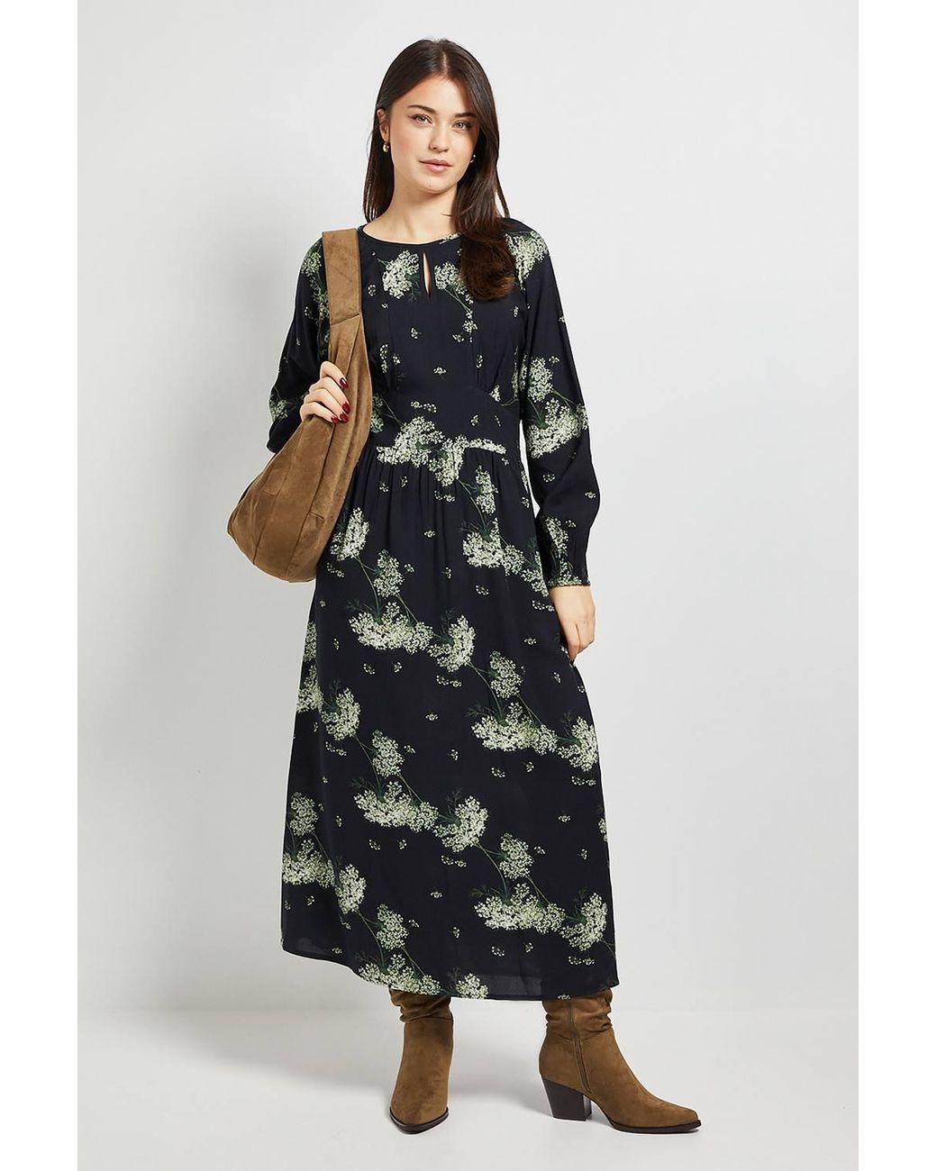 Dorothy Perkins Multicolor Blouson Sleeve Keyhole Detail Midi Dress