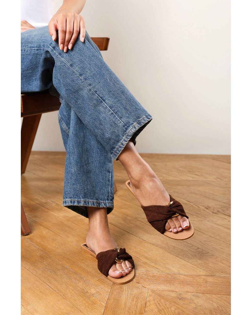 Where's That From Blue 'Bellar' Flat Sliders With Knot Design Strap