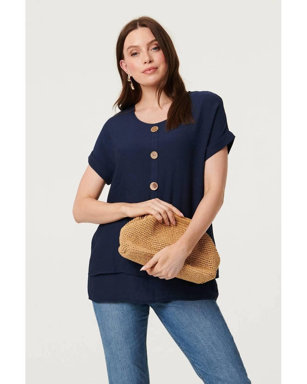Izabel London Green Layered Hem Short Sleeve Tunic Top