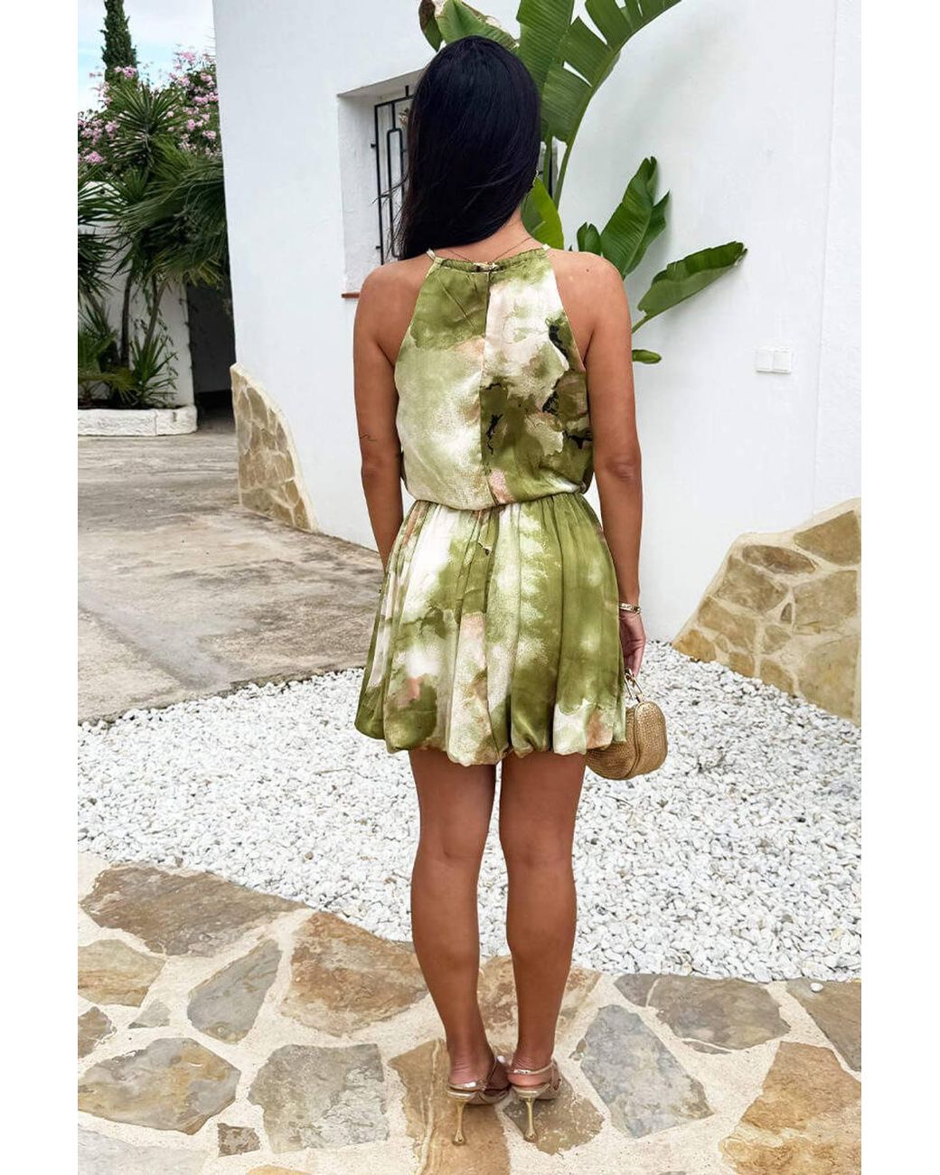AX Paris Multicolor Marble Print Racer Neck Bubble Hem Mini Dress