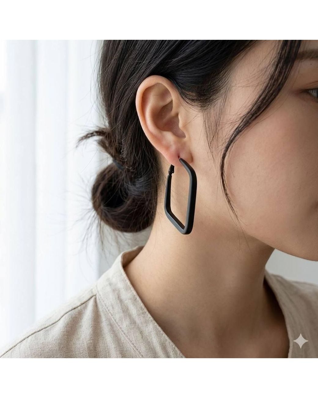 The Colourful Aura Black Square Geometric Large Dainty Threader Statement Hoop Earrings