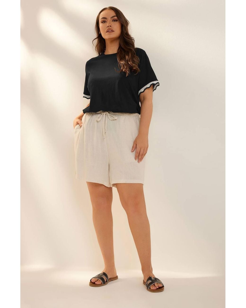 Yours Black Metallic Crochet Trim T-Shirt