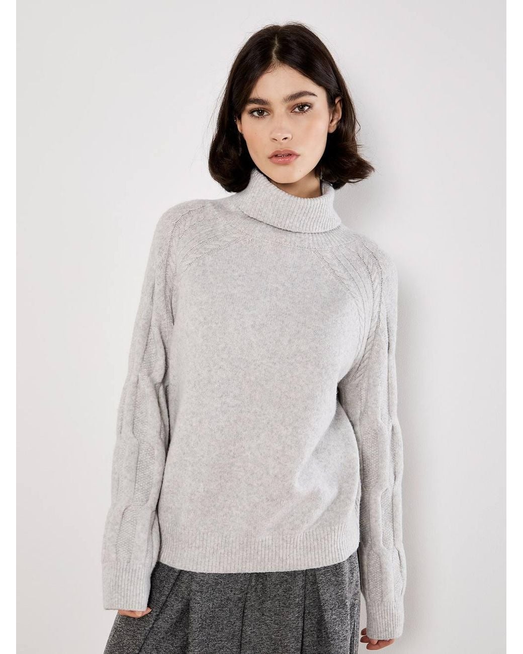 Apricot Gray Melange Roll Neck Jumper