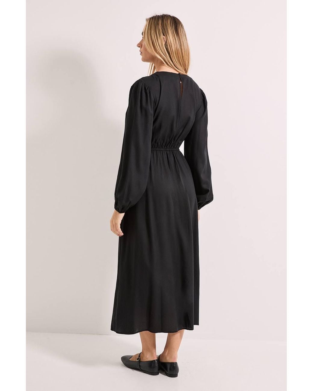 Dorothy Perkins Black Contrast Stitching Shirred Bodice V Neck Midi Dress