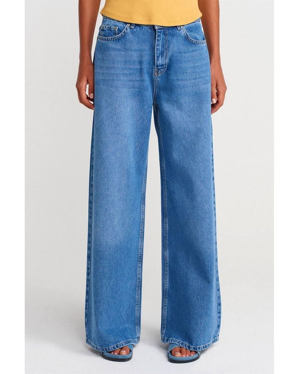 Dilvin Blue High-Waist Wide-Leg Denim Jeans