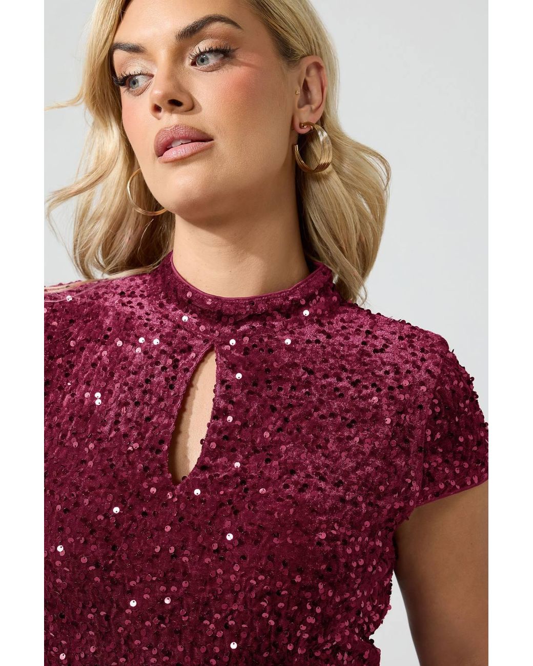 Yours Red Velvet Sequin Keyhole Maxi Dress