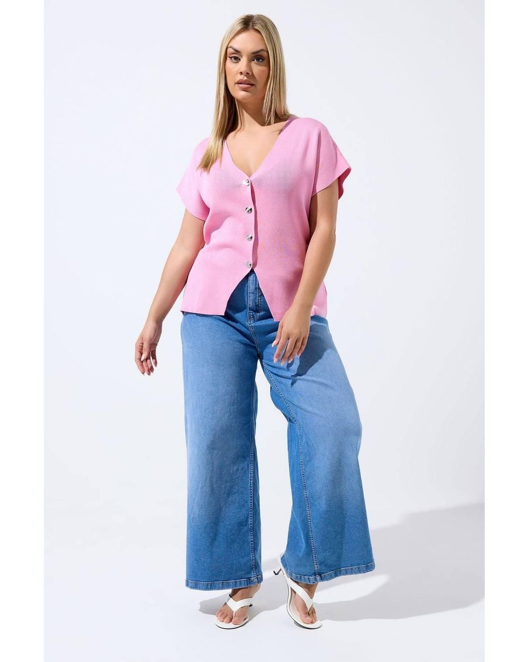 Yours Pink Short Sleeve Knitted Top
