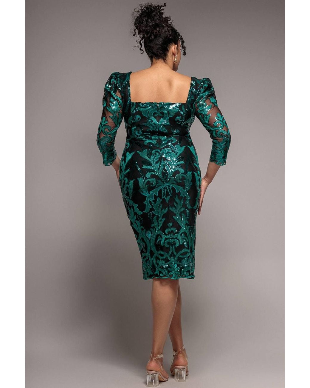 Goddiva Green Square Neck Scalloped Lace Midi Dress