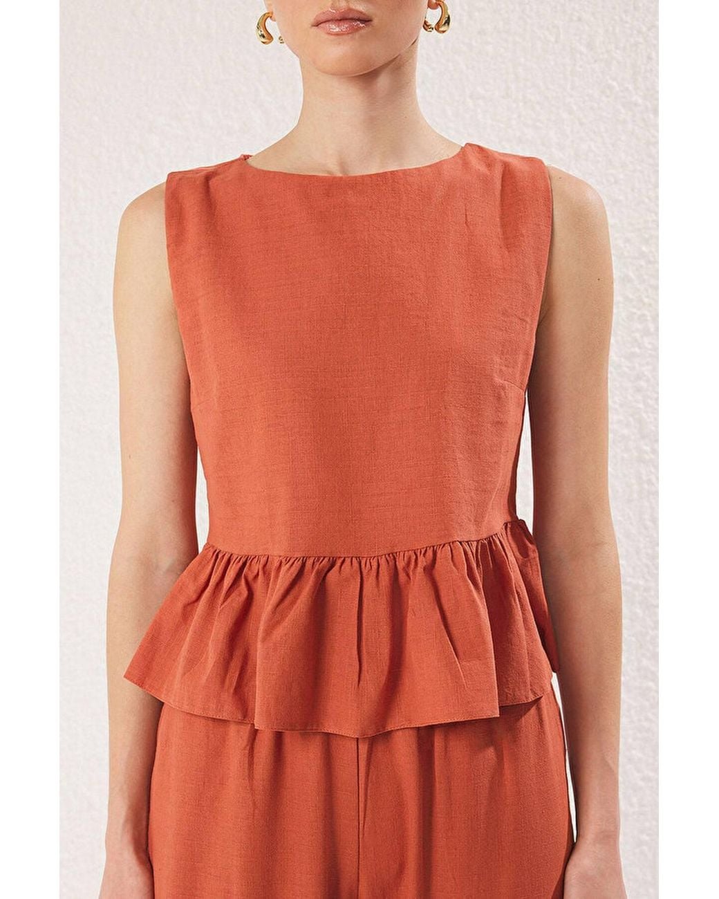 WOVCOR Red 2-Piece Linen-Look Woven Sleeveless Top & Wide-Leg Trouser Set