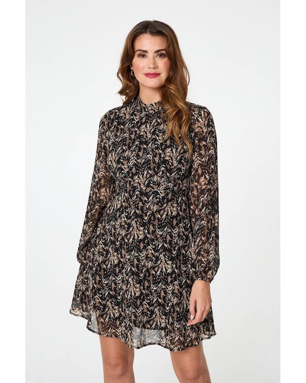 Izabel London Black Abstract Semi Sheer Short Skater Dress