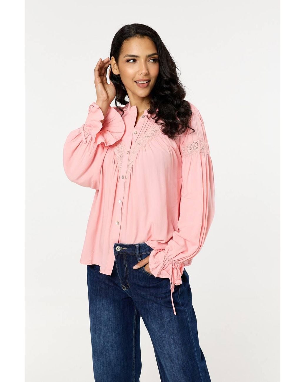 Liquorish Pink Light Lace Detail Shirt