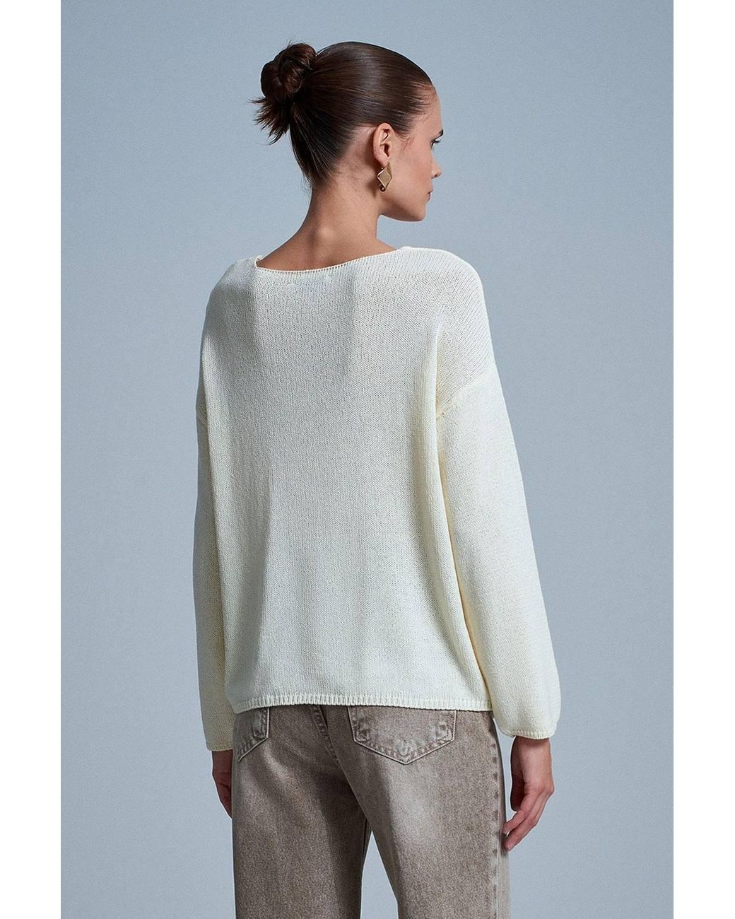Dilvin Gray Ribbed Boat-Neck Knit Sweater