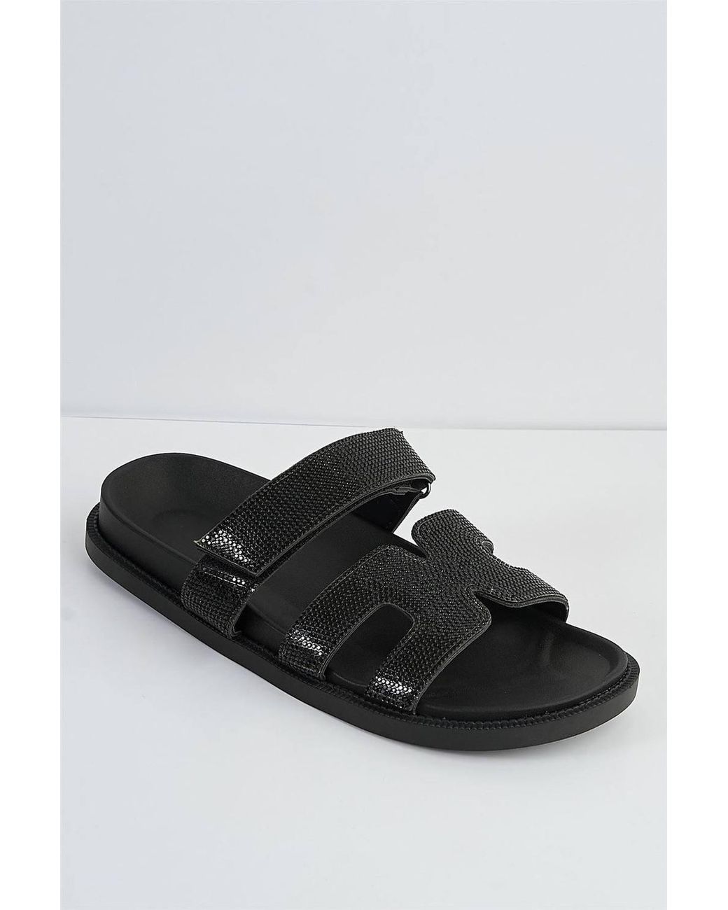 Miss Diva Natural Calla H Shape Velcro Strap Diamante Flat Sliders