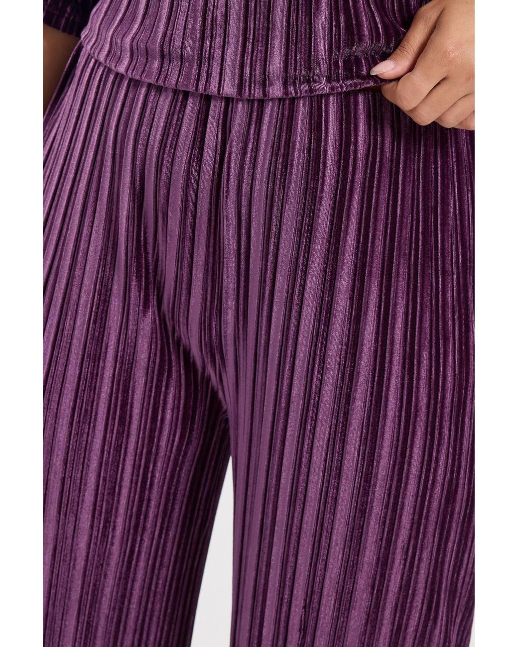 Yours Purple Plisse Velour Trousers