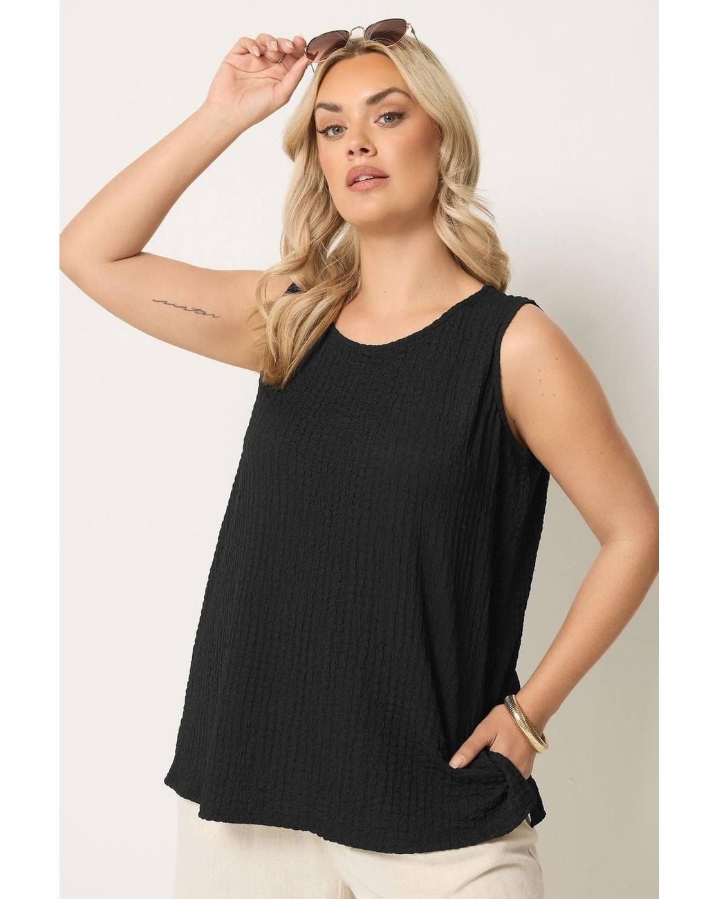 Yours Black Bubble Textured Vest Top