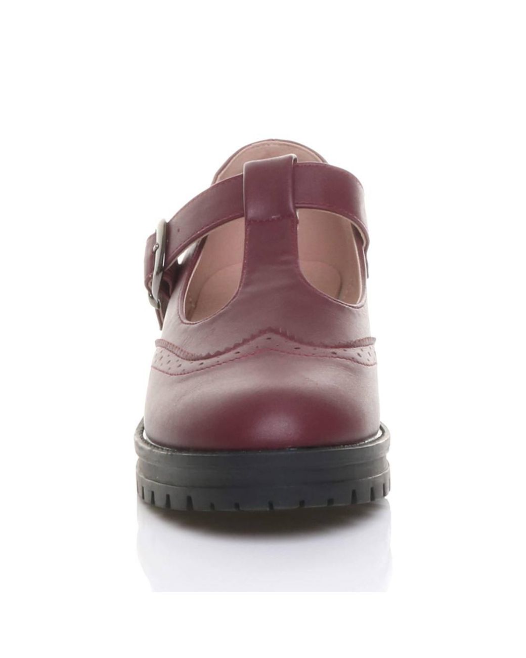 AJVANI Purple Mid Heel Chunky Brogues Buckled T-Bar Mary Janes