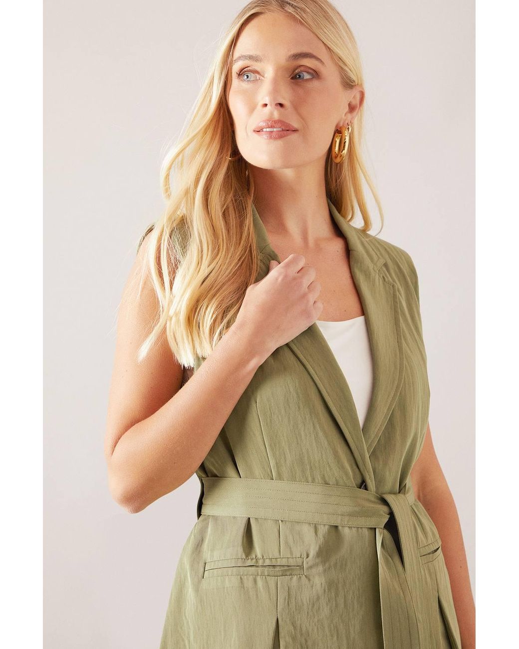 Wallis Blue Petite Belted Sleeveless Waistcoat