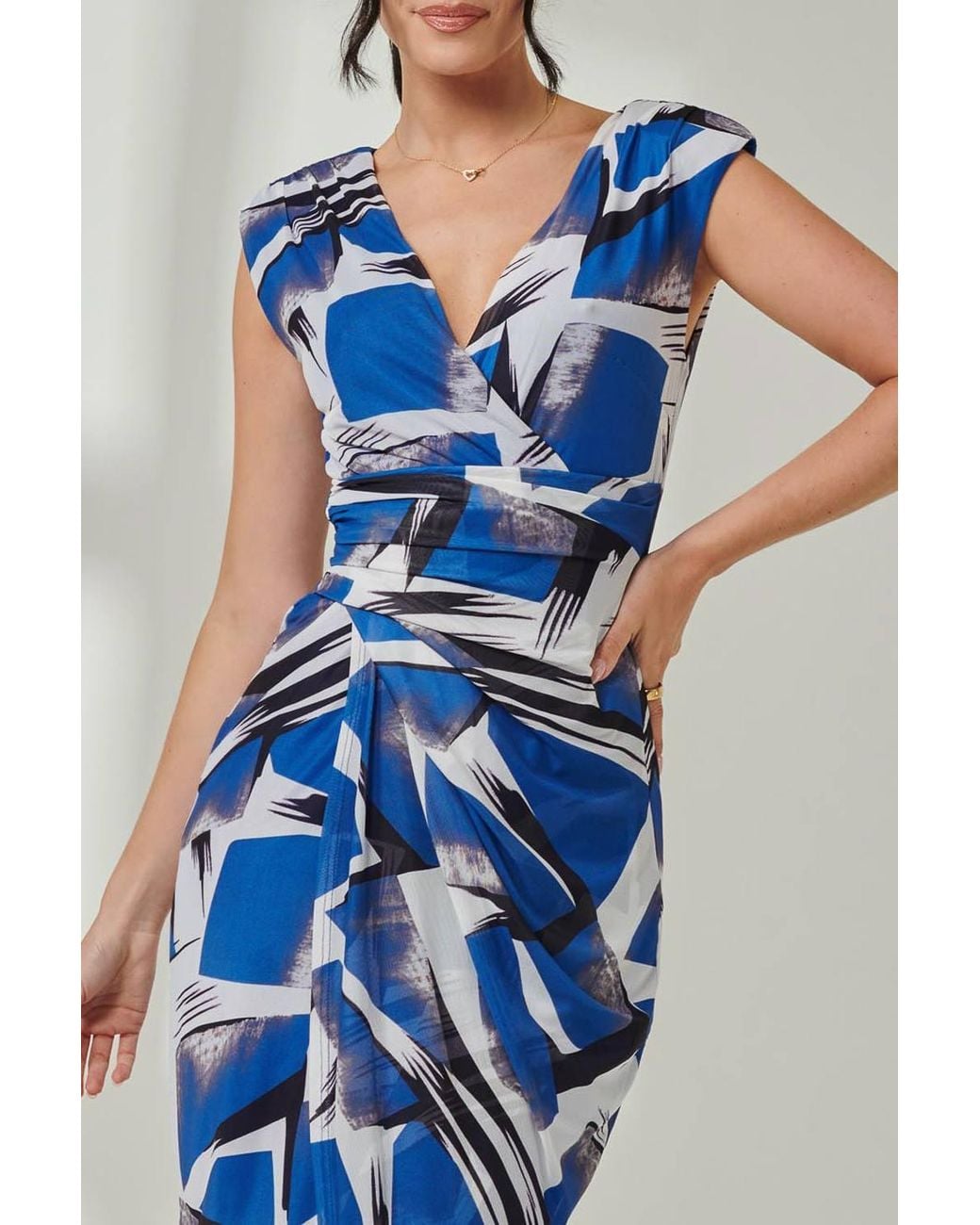 Jolie Moi Blue Mesh Wrap Ruched Bodycon Dress