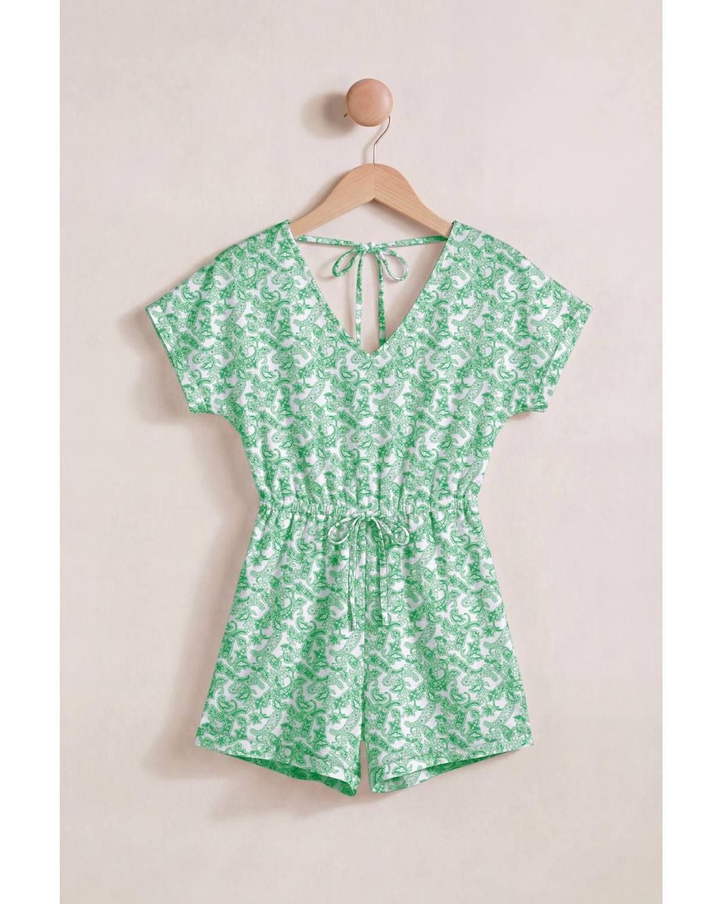 Enorsia Green Roll Up Sleeves Aop Play Suit