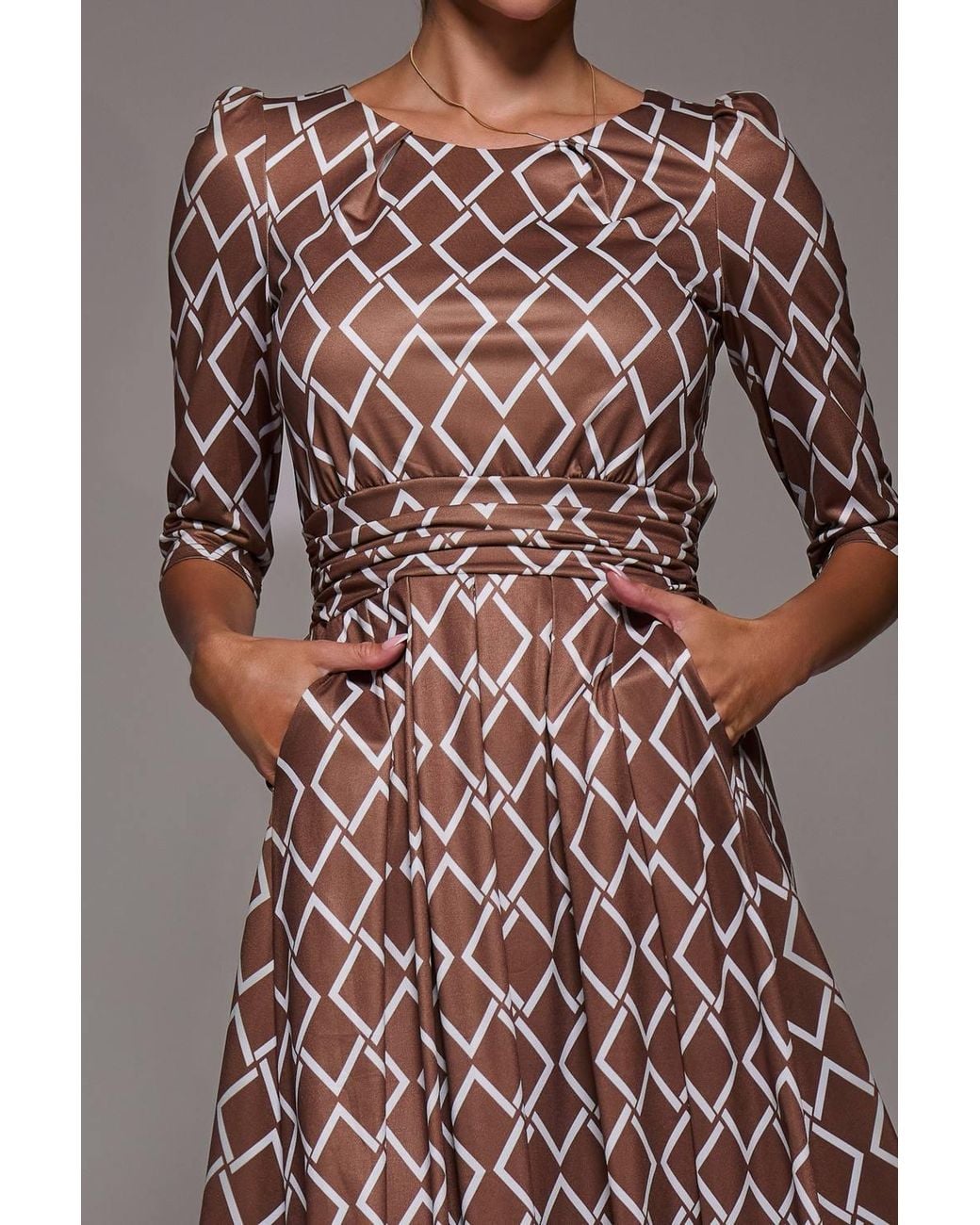 Jolie Moi Brown Three Quarter Sleeve Jersey Midi Dress