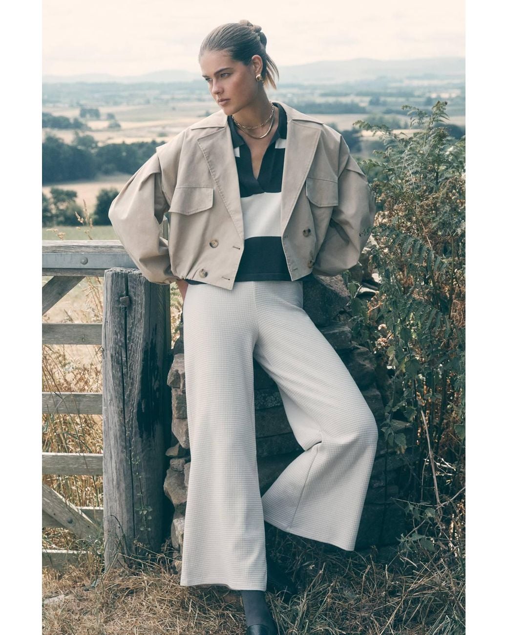 Apricot Natural Waffle Jersey Knit Wide-Leg Joggers