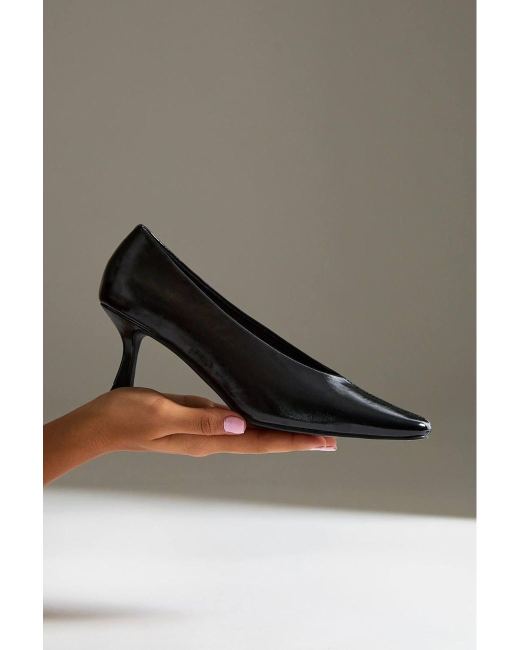Linzi Black Delaney Faux Leather Square Toe Court Heels